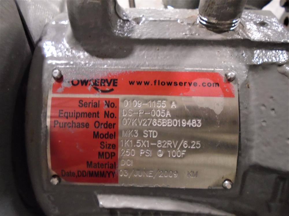 Flowserve Durco MK3 STD Centrifugal Pump 1K1.5X1-82RV/6.25 DCI Body, 10 HP Motor